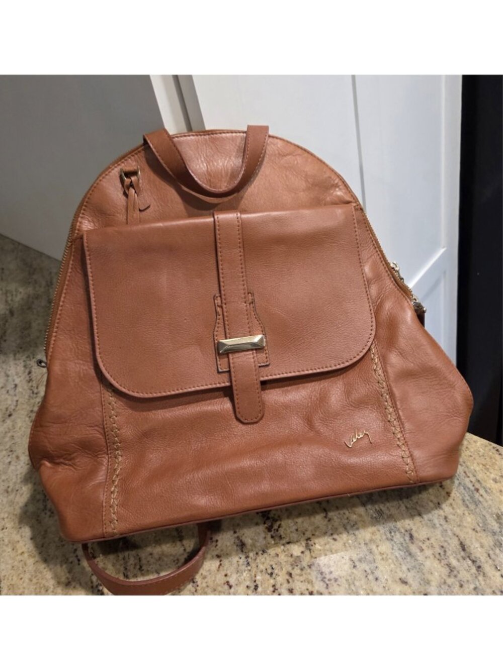 VELEZ Leather Backpack Bird Fabric Interior Brown - Picture 2 of 16